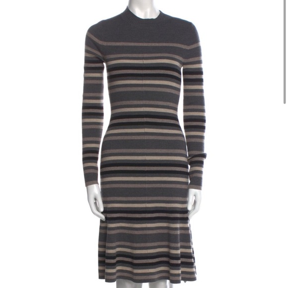 Theory Striped Gray Black Sweater Dress Knee Length Medium - Picture 1 of 4